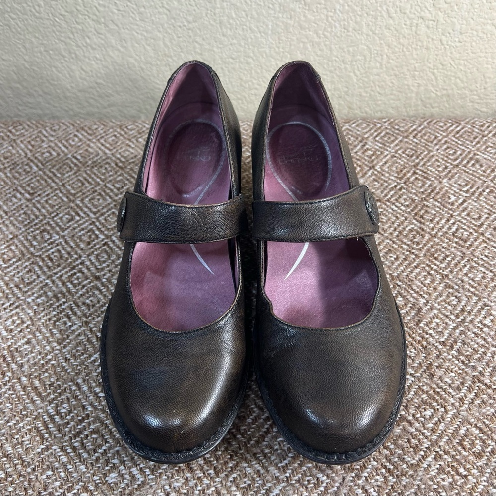Dansko Adelle Mary Jane Wedge Black Leather Comfortable Dark Academia Sz 38-7.5 - Picture 3 of 11
